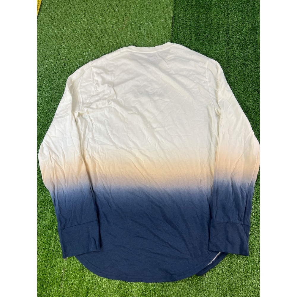 Hollister Mens Long Sleeve Ombre Dip Dye T-Shirt White Navy Blue Large Logo - Picture 5 of 6